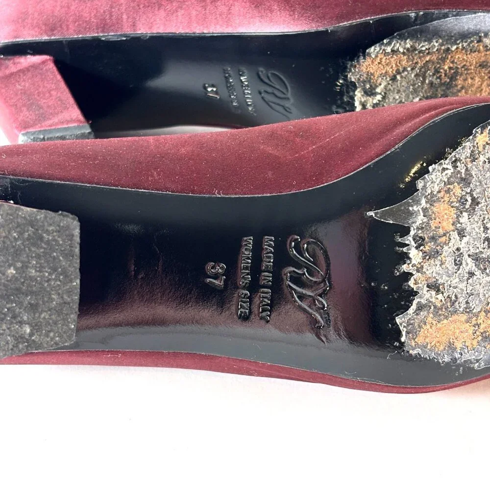 Vintage Roger Vivier Burgundy Satin Buckle Heels Crystal Pumps